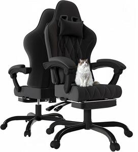 Sedia da gaming in tessuto con imbottitura in piume, sedia da ufficio ergonomica con funzione massaggio. Sedia da gaming con poggiatesta, poggiapiedi e regolazione dell'altezza. Sedia da gaming con capacità di carico di 150 kg, colore nero