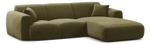 Divano angolare color kaki (con penisola a destra/con chaise lounge) con rivestimento in velluto Molino – Micadoni