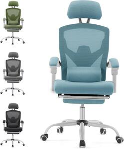Sedia da ufficio ergonomica: una sedia da scrivania dotata di braccioli confortevoli, con un supporto lombare comodo e poggiapiedi, ideale per l'uso in casa