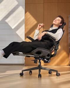 Sedia da ufficio ergonomica, sedia da scrivania con supporto lombare dinamico, poggiatesta ampio e braccioli pieghevoli, inclinazione da 90° a 135°, colore nero