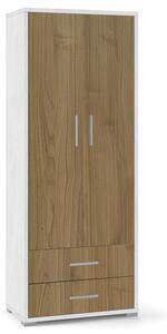 Armadio 2 Ante 2 Cassetti 71x182x41 cm Ossido Bianco/Noce Stelvio