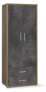 Armadio 2 Ante 2 Cassetti 71x182x41 cm Noce Stelvio/Ossido Nero