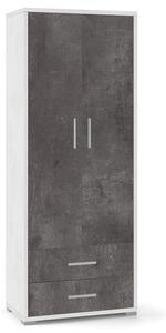 Armadio 2 Ante 2 Cassetti 71x182x41 cm Ossido Bianco/Ossido Nero