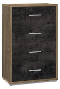 Cassettiera 4 Cassetti 71x110x41 cm Noce Stelvio/Ossido Nero