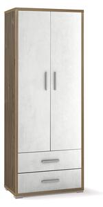 Armadio 2 Ante 2 Cassetti 71x182x41 cm Noce Stelvio/Ossido Bianco