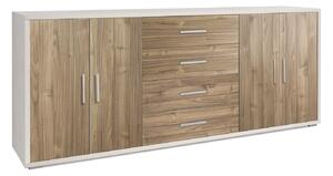 Mobile Basso 4 Ante 4 Cassetti 203x84x41 cm Ossido Bianco/Noce Stelvio