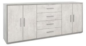 Mobile Basso 4 Ante 4 Cassetti 203x84x41 cm Cemento/Ossido Bianco