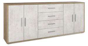 Mobile Basso 4 Ante 4 Cassetti 203x84x41 cm Noce Stelvio/Ossido Bianco