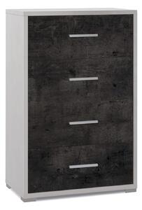 Cassettiera 4 Cassetti 71x110x41 cm Ossido Bianco/Ossido Nero