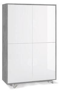 Mobile Multiuso 4 Ante 107x169x41 cm Cemento/Bianco Lucido