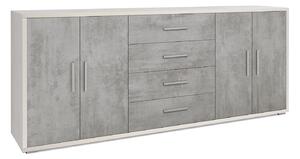 Mobile Basso 4 Ante 4 Cassetti 203x84x41 cm Ossido Bianco/Cemento