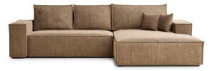Divano angolare marrone chiaro allungabile/con contenitore (con penisola a destra/con chaise lounge) con rivestimento in ciniglia Maze – Maison de Rêve