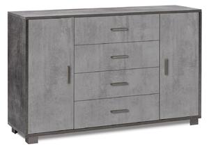 Madia 2 Ante 4 Cassetti 136x86x41 cm Ossido Nero/Cemento