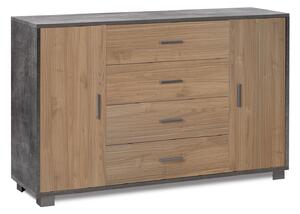 Madia 2 Ante 4 Cassetti 136x86x41 cm Ossido Nero/Noce Stelvio