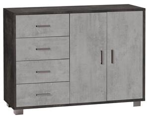 Madia 2 Ante 4 Cassetti 116x86x41 cm Ossido Nero/Cemento
