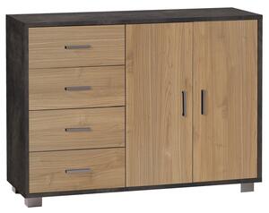 Madia 2 Ante 4 Cassetti 116x86x41 cm Ossido Nero/Noce Stelvio