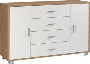 Madia 2 Ante 4 Cassetti 136x86x41 cm Noce Stelvio/Bianco Fiammato