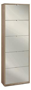 Scarpiera Salvaspazio 5 Ante con Specchio 25 Paia 63x190x29 cm Noce Stelvio