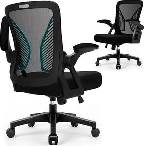 Sedia da ufficio ergonomica con schienale in rete traspirante, braccioli pieghevoli e funzione basculante, sedia da scrivania con tessuto a rete traspirante, sedia girevole per l'ufficio domestico e l'ufficio, colore nero