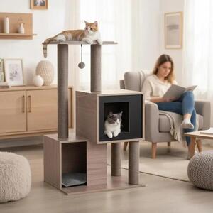 Albero per gatti moderno, con pali in sisal e cuscini removibili