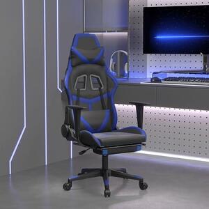 Sedia da gaming in ecopelle, nera e blu, con funzione massaggio e poggiapiedi. Sedia girevole regolabile, ideale come poltrona da ufficio, per l'home office, per il gaming o come sedia da scrivania, dal design racing e dal comfort elevato