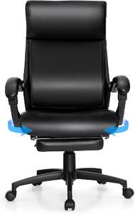 Sedia da ufficio ergonomica, con rivestimento in ecopelle, schienale alto regolabile, base girevole a 360° e capacità di carico fino a 150 kg, colore nero