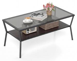 Tavolino KOMFOTTEU con 2 ripiani, tavolino rettangolare per il soggiorno, con piano in vetro temperato e struttura in metallo, moderno tavolino laterale con ripiano, ideale per soggiorno, ufficio, dimensioni 106,5 x 50,5 x 46,5 cm