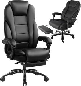 Sedia da ufficio ergonomica con poggiapiedi, poltrona da ufficio in ecopelle, schienale alto con poggiatesta, regolabile in altezza, imbottitura extra spessa, sedia girevole per ufficio e smart working, colore nero