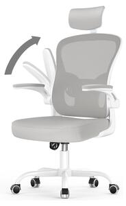 Sedia da ufficio ergonomica con schienale a rete e poggiatesta, colore grigio