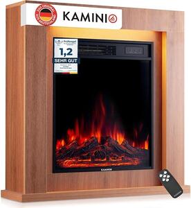 Camino elettrico Matti - Camino elettrico da pavimento con riscaldamento, effetto fiamma 3D, luce ambientale a LED, telecomando - 32 pollici (effetto legno di quercia)