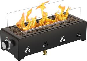 Bruciatore a gas da tavolo da 45,7 cm, riscaldatore portatile per terrazza con pietre laviche e paravento in vetro, ideale per terrazze, cortili, ristoranti, da installare a pavimento