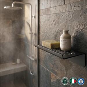 Mensola doccia bagno Linea B-LINE Dimensioni 45x12,5x h 8,4 cm stile minimale Acciaio verniciato a polvere nero Opaco Fissaggio ad incollo o A vite