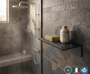 Mensola doccia bagno Linea B-LINE Dimensioni 30x12,5x h 8,4 cm stile minimale Acciaio verniciato a polvere nero Opaco Fissaggio ad incollo o A vite
