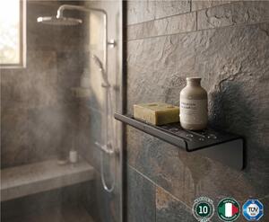 Mensola Angolare per doccia bagno Linea B-LINE Dimensioni 33,2x18,5x h 5 cm stile minimale Acciaio verniciato a polvere nero Opaco Fissaggio ad incollo o A vite