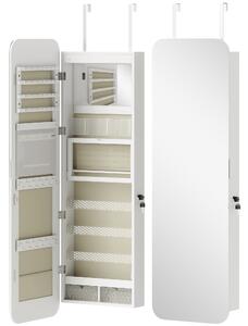 HOMCOM Specchio Portagioie con Luce LED e 2 Cassetti, Montato a Parete o su Porta, Bianco | Aosom Italy