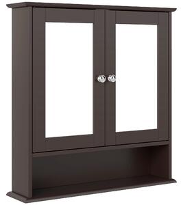 Kleankin Armadio da Bagno con Specchio, Armadio da Parete con 2 Ante, Ripiano Aperto e Ripiano Regolabile, 56x13x58 cm, Marrone Scuro | Aosom Italy