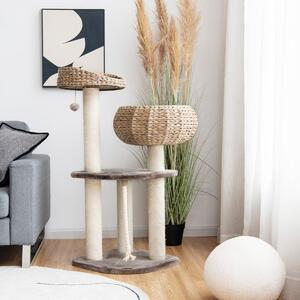 Costway Albero per gatti da interno con trespoli in sisal naturale, Lettini a forma di cesto con pallina appesa Marrone