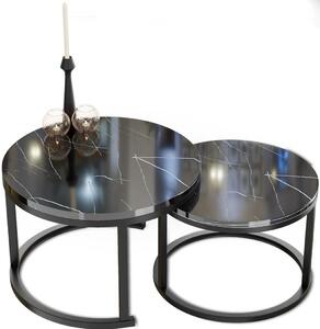 Set di 2 tavolini rotondi neri, effetto marmo, diametro 70 cm e 50 cm