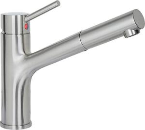 Miscelatore monocomando per lavello "Zelina" - Corpo in ottone di alta qualità - Aspetto in acciaio inossidabile - Doccetta estraibile / Miscelatore per bassa pressione / Miscelatore per cucina / Rubinetto / ZELE535 Con doccetta