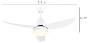 HOMCOM Ventilatore da Soffitto 3 Lame con Luce LED e Telecomando Incluso, 6 Velocità, per Interni, Φ122x45cm, Bianco