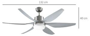 HOMCOM Ventilatore da Soffitto con Luce LED e Telecomando Incluso, 6 Velocità, Silenzioso e Reversibile, Φ132x43cm