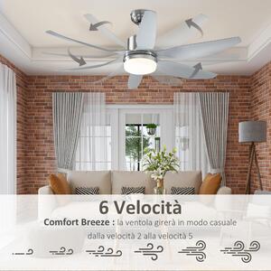 HOMCOM Ventilatore da Soffitto con Luce LED e Telecomando Incluso, 6 Velocità, Silenzioso e Reversibile, Φ132x43cm