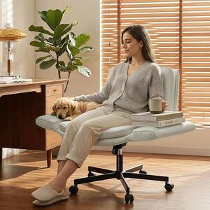 Sedia da ufficio ergonomica con braccioli regolabili in 5 posizioni, sedia da scrivania con ampia seduta, sedia imbottita in ecopelle con seduta a forma di "a" e funzione di inclinazione, sedia girevole regolabile in altezza, color beige