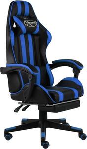 Sedia da gaming con poggiapiedi, nera e blu, in ecopelle, sedia da ufficio ergonomica con poggiatesta, regolabile in altezza, girevole a 360 gradi, resistente e confortevole, ideale per il gaming, il lavoro e l'ufficio domestico