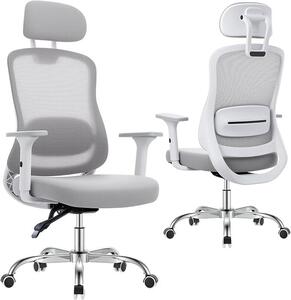 Sedia da ufficio ergonomica da 150 kg, con rivestimento in rete, braccioli 3D, schienale reclinabile con poggiatesta, regolabile in altezza, rotelle silenziose, ideale per l'ufficio domestico e il gaming, facile da montare, colore grigio chiaro