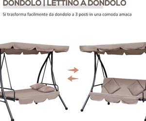 Outsunny Dondolo Giardino 3 Posti Trasformabile in Letto con Parasole Regolabile Beige 200x125x170cm