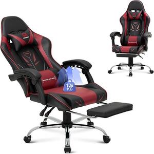 Sedia da gaming, sedia da computer con poggiapiedi e supporto lombare, sedia da gaming regolabile in altezza con seduta girevole a 360° e poggiatesta, sedia da gaming per PC, schienale alto ergonomico, colore rosso