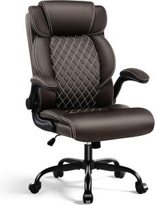 Sedia da ufficio ergonomica in ecopelle, con braccioli regolabili e ruote, girevole, con schienale alto, adatta per l'ufficio e lo smart working, colore marrone scuro. Capacità massima: 200 kg