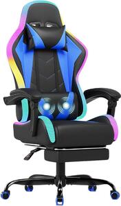 Sedia da gaming in pelle, sedia da corsa per gamer, sedia da ufficio ergonomica con funzione massaggio, schienale regolabile da 90 a 135°, con poggiapiedi telescopico, sedia da gaming con capacità di carico di 150 kg, colore blu