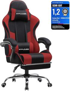 Sedia da gaming in tessuto, sedia da ufficio con funzione massaggio, poltrona da gaming ergonomica con poggiapiedi, sedia da gaming imbottita, poltrona girevole, portata massima 150 kg, colore rosso